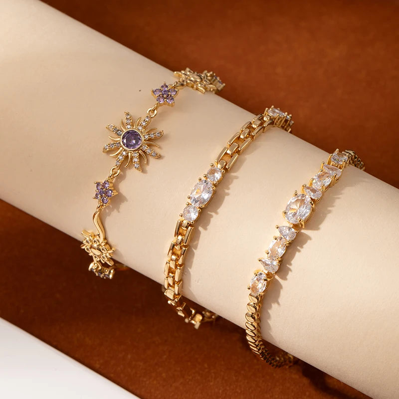Luxus "Punk Flower" Armreif (18K Vergoldeter Messing & Zirkon)