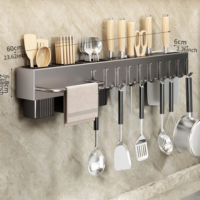 Elegante Wandmontierte Küchenutensilien-Halterung aus Karbonstahl