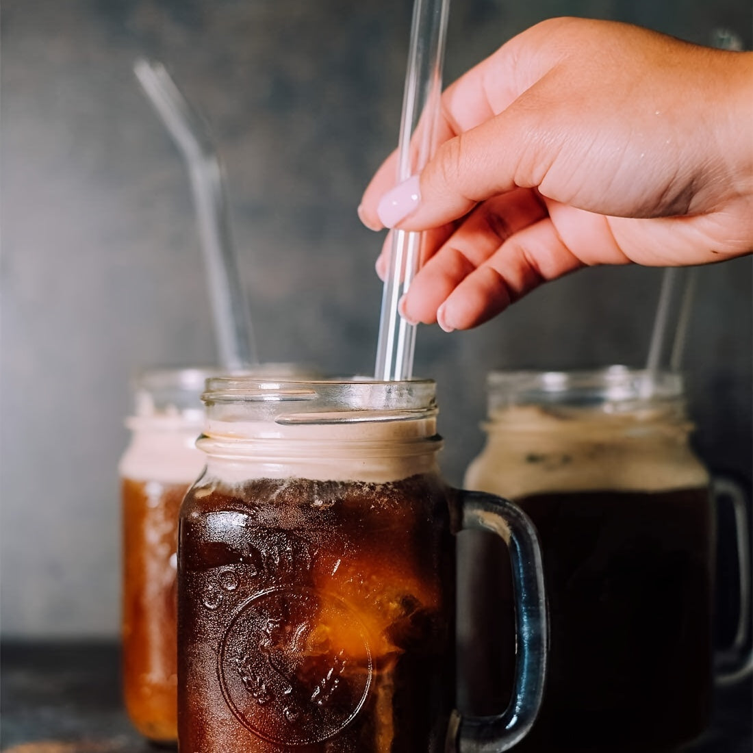 8-teiliges Set Wiederverwendbarer Glas-Trinkhalme