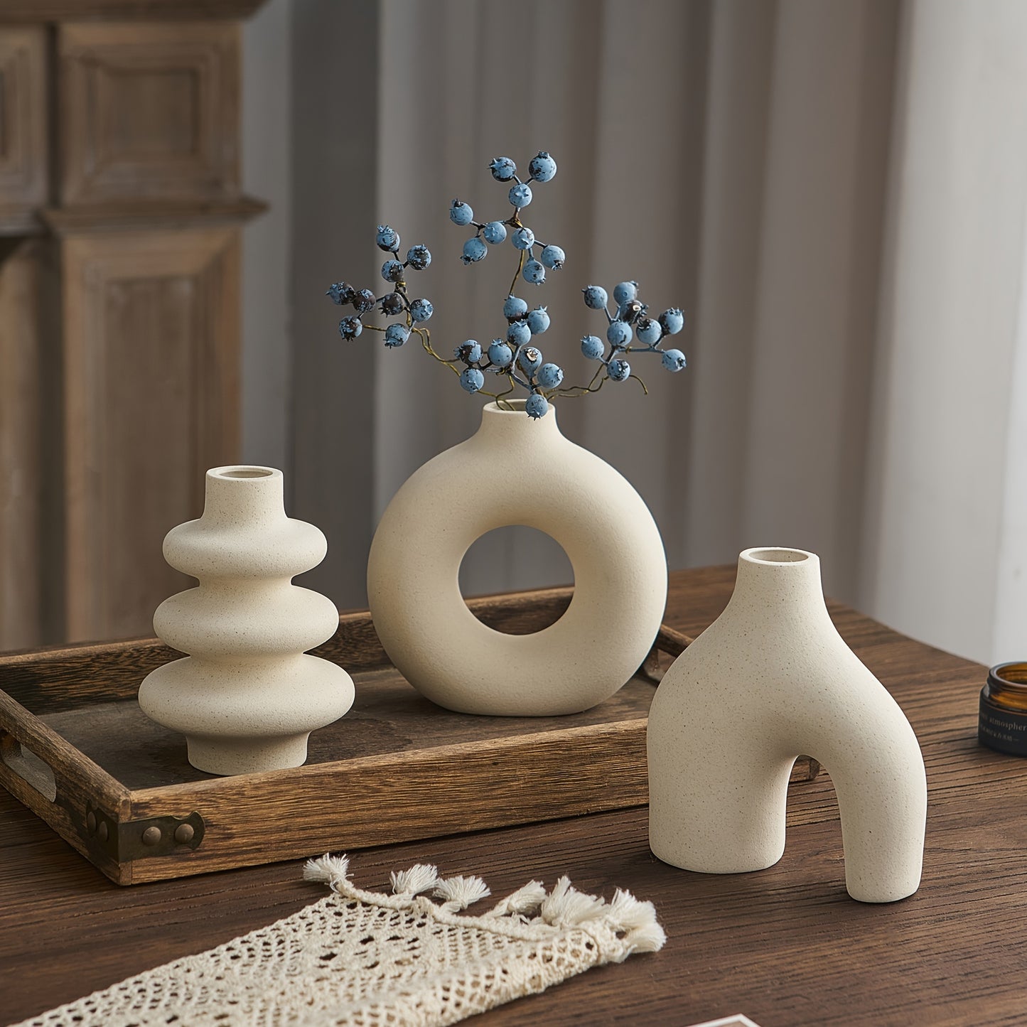 3er Set Boho Chic Keramik-Knospenvasen