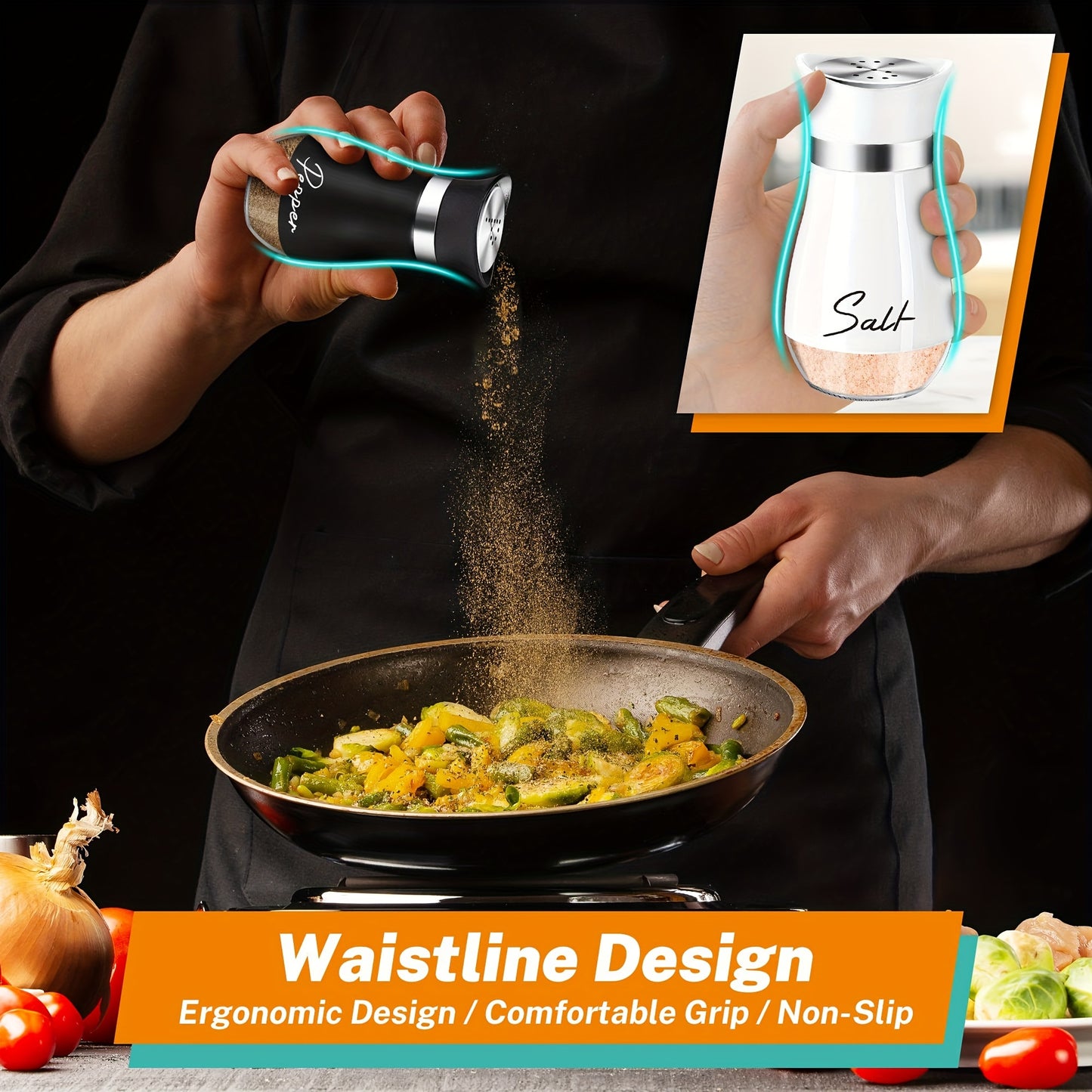 2er Set Salz- und Pfefferstreuer aus Glas mit Halterung