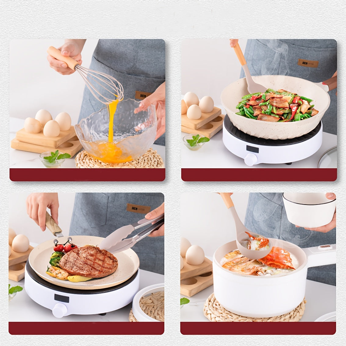 12-teiliges Silikon-Küchenhelfer-Set mit Holzgriffen