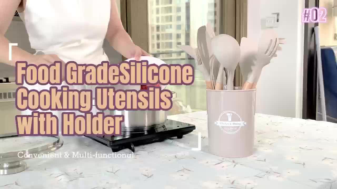 12-teiliges Silikon-Küchenhelfer-Set mit Holzgriffen