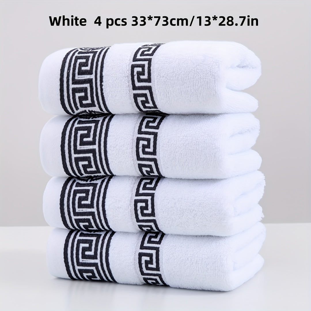 4er Set Baumwoll-Handtücher mit geometrischem Muster