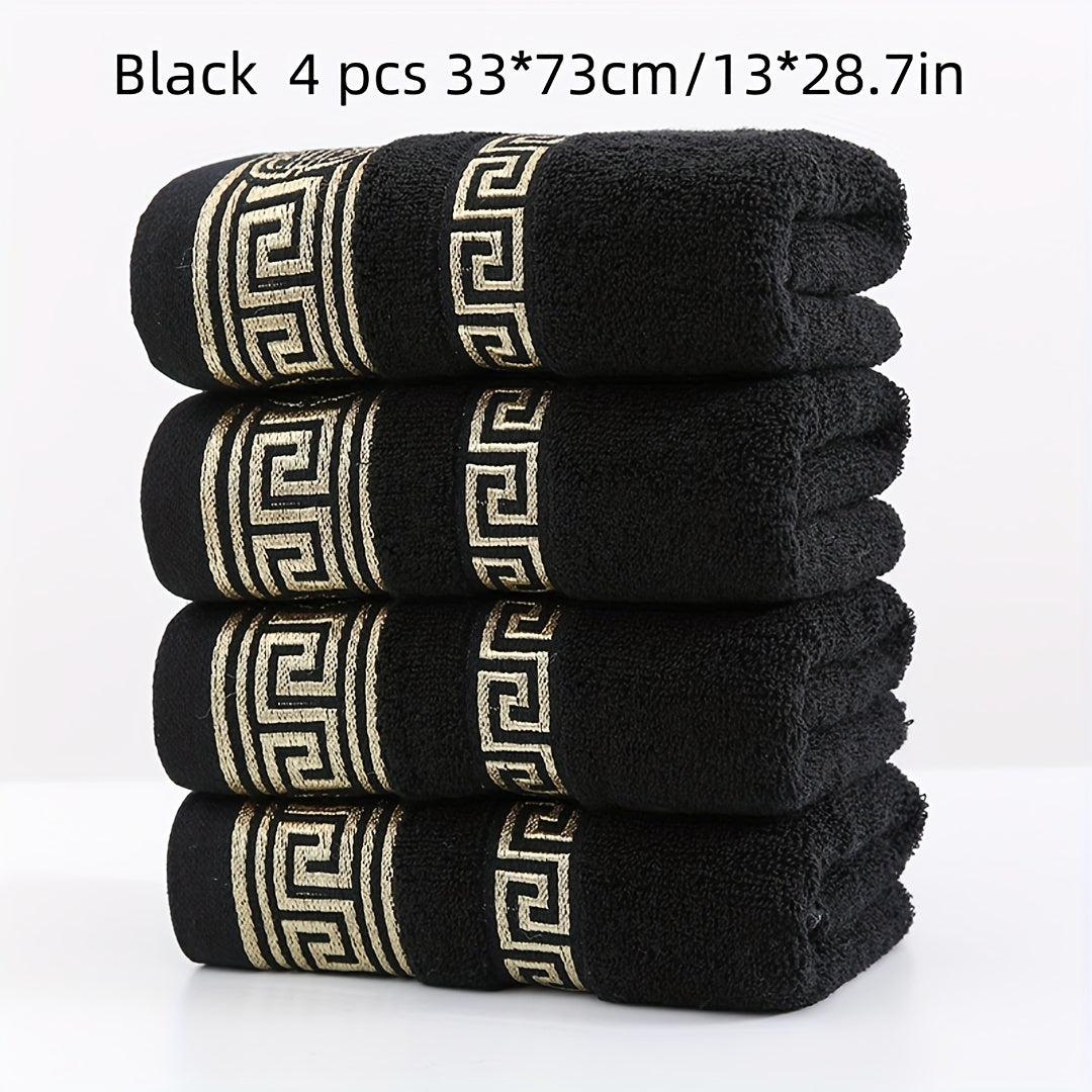 4er Set Baumwoll-Handtücher mit geometrischem Muster