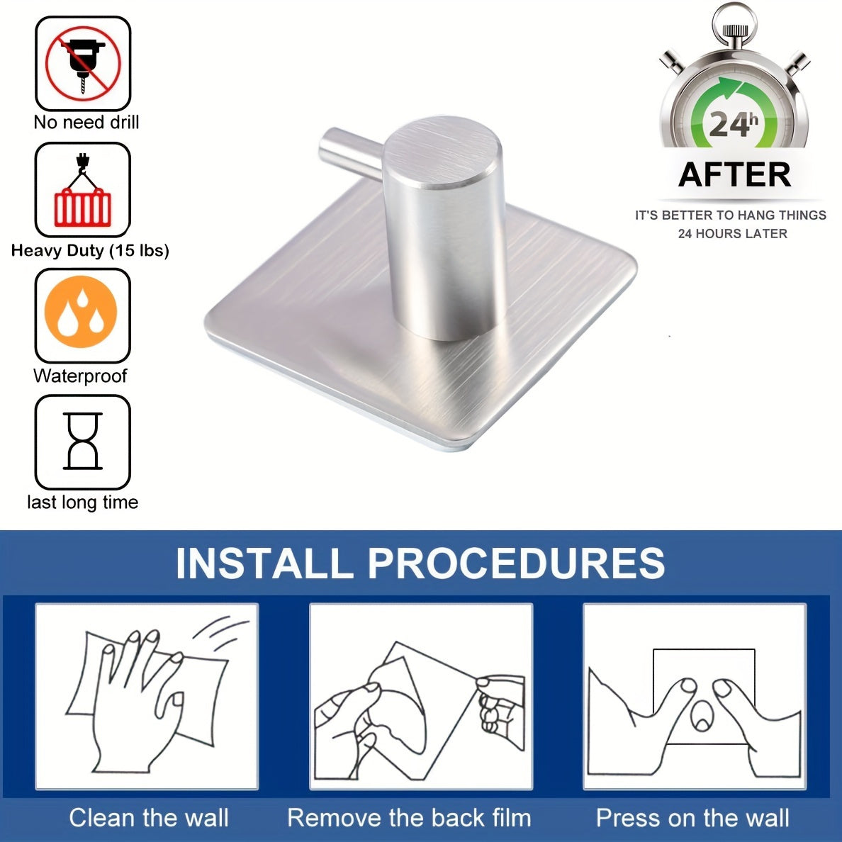 4er-Set Robuste Handtuch- & Bademantelhaken aus Edelstahl