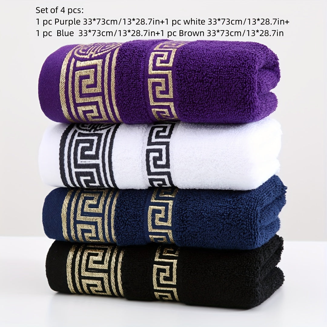 4er Set Baumwoll-Handtücher mit geometrischem Muster