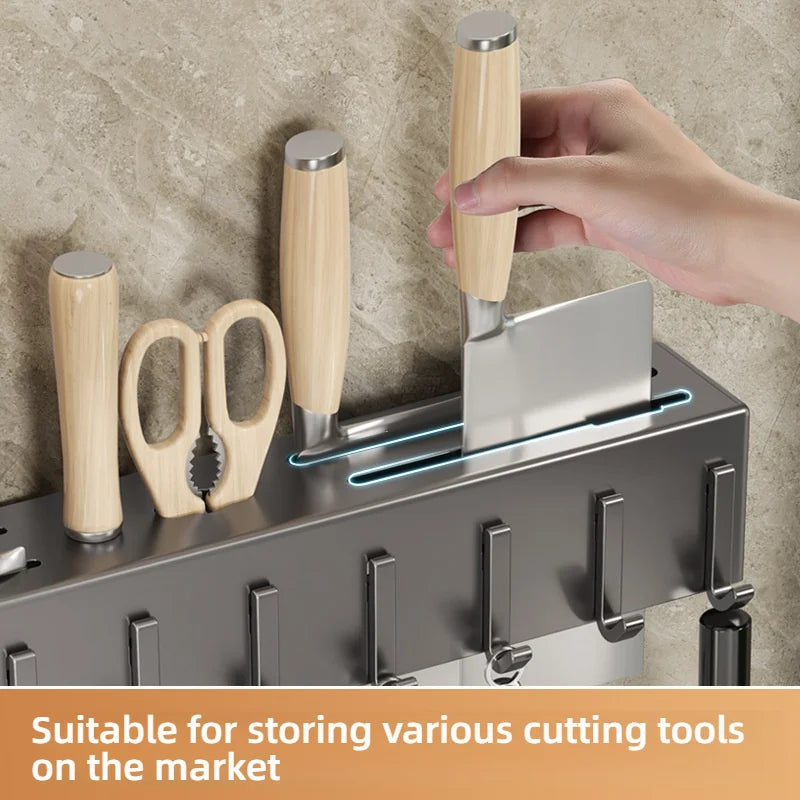 Elegante Wandmontierte Küchenutensilien-Halterung aus Karbonstahl