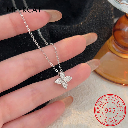 Elegante Halskette mit vierblättrigem Kleeblatt (Roségold, S925 Silber)