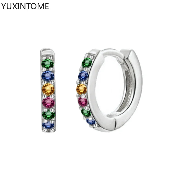 925 Sterling Silber Creolen mit Zirkonia – Bunte Huggie Ohrringe für Damen