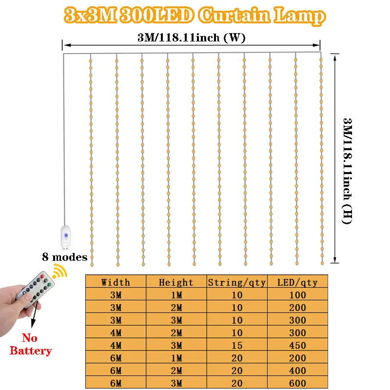 USB-betriebene LED-Lichterkette (Vorhang-Design)