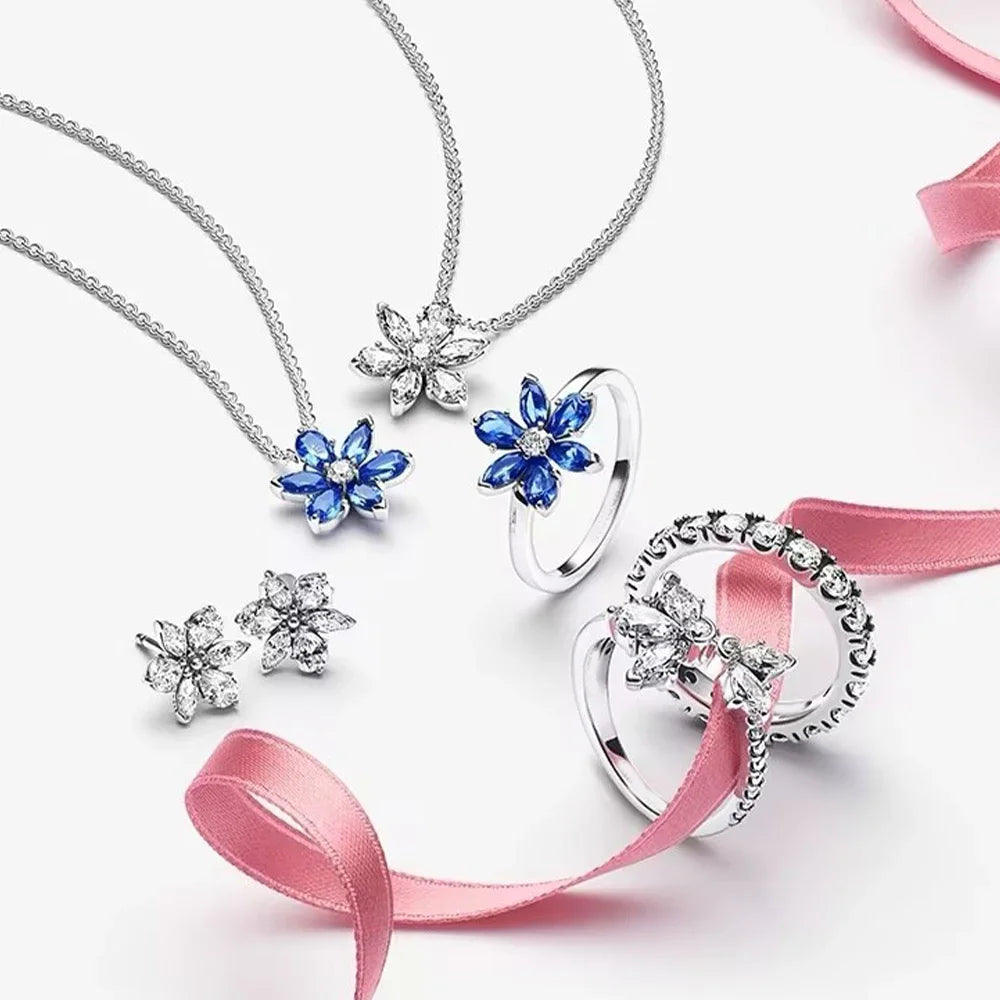 Sterling Silber 925 – Sparkling Blue Flower Schmuckset für Damen