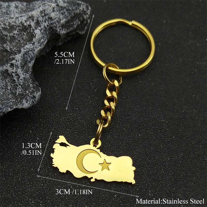 Edelstahl-Schlüsselanhänger „Patria“ – Türkei Landkarte & Flagge