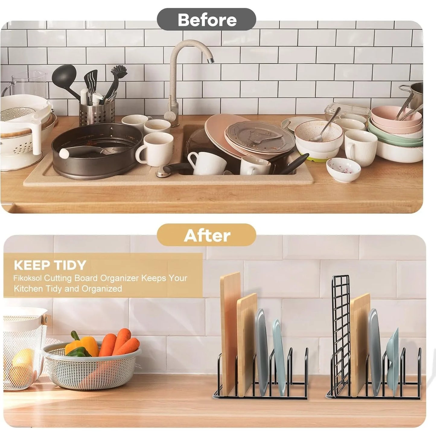 Horizontaler Schneidebrett- und Backblech-Organizer aus Metall