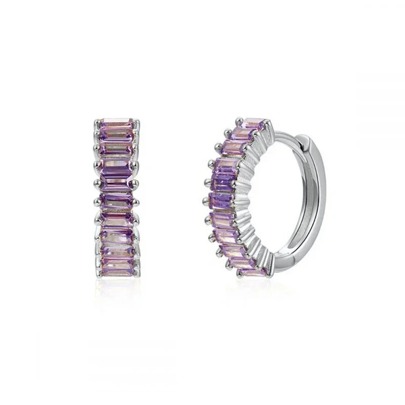 925 Sterling Silber Creolen mit Zirkonia – Bunte Huggie Ohrringe für Damen