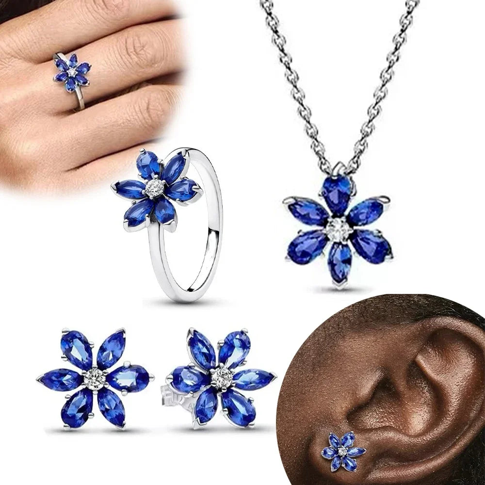 Sterling Silber 925 – Sparkling Blue Flower Schmuckset für Damen