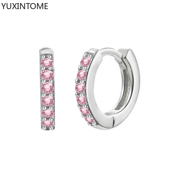 925 Sterling Silber Creolen mit Zirkonia – Bunte Huggie Ohrringe für Damen