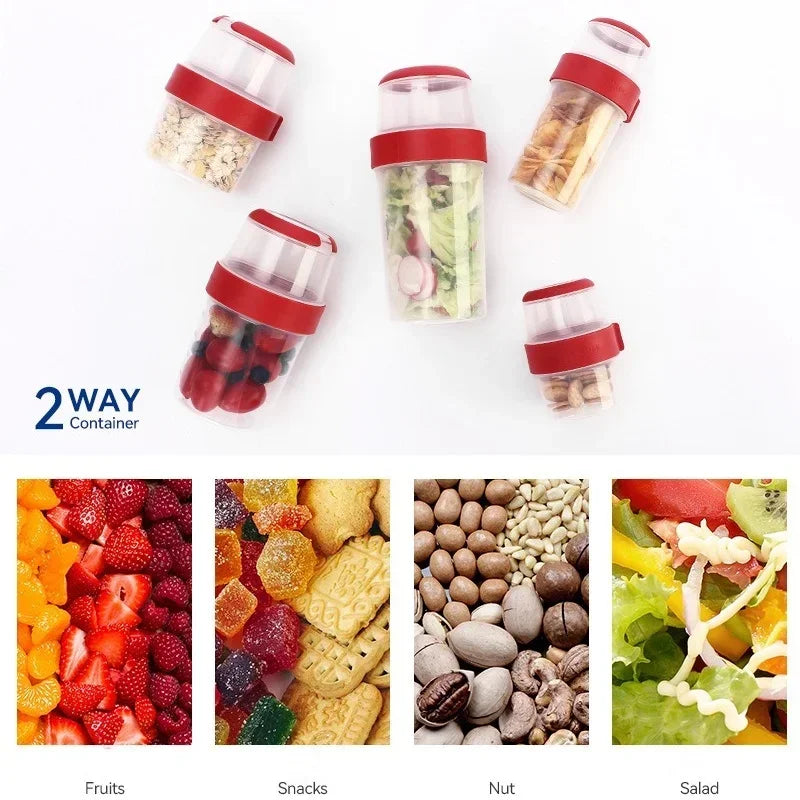 Tragbarer Doppelter Frischhaltebehälter für Müsli, Joghurt & Salate