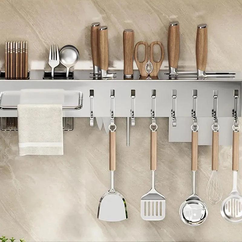 Elegante Wandmontierte Küchenutensilien-Halterung aus Karbonstahl