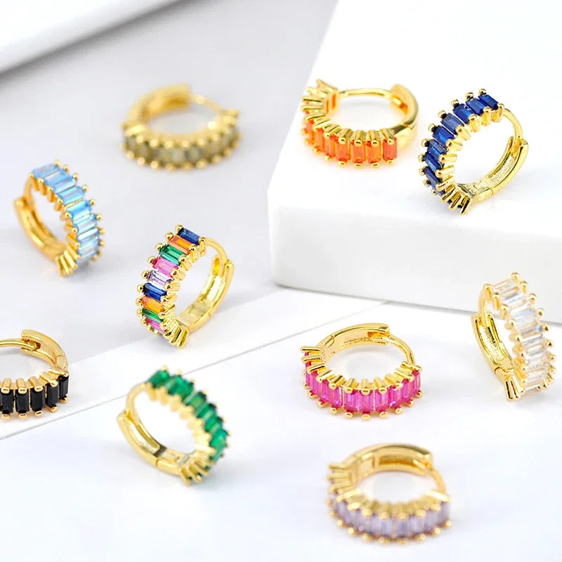 925 Sterling Silber Creolen mit Zirkonia – Bunte Huggie Ohrringe für Damen