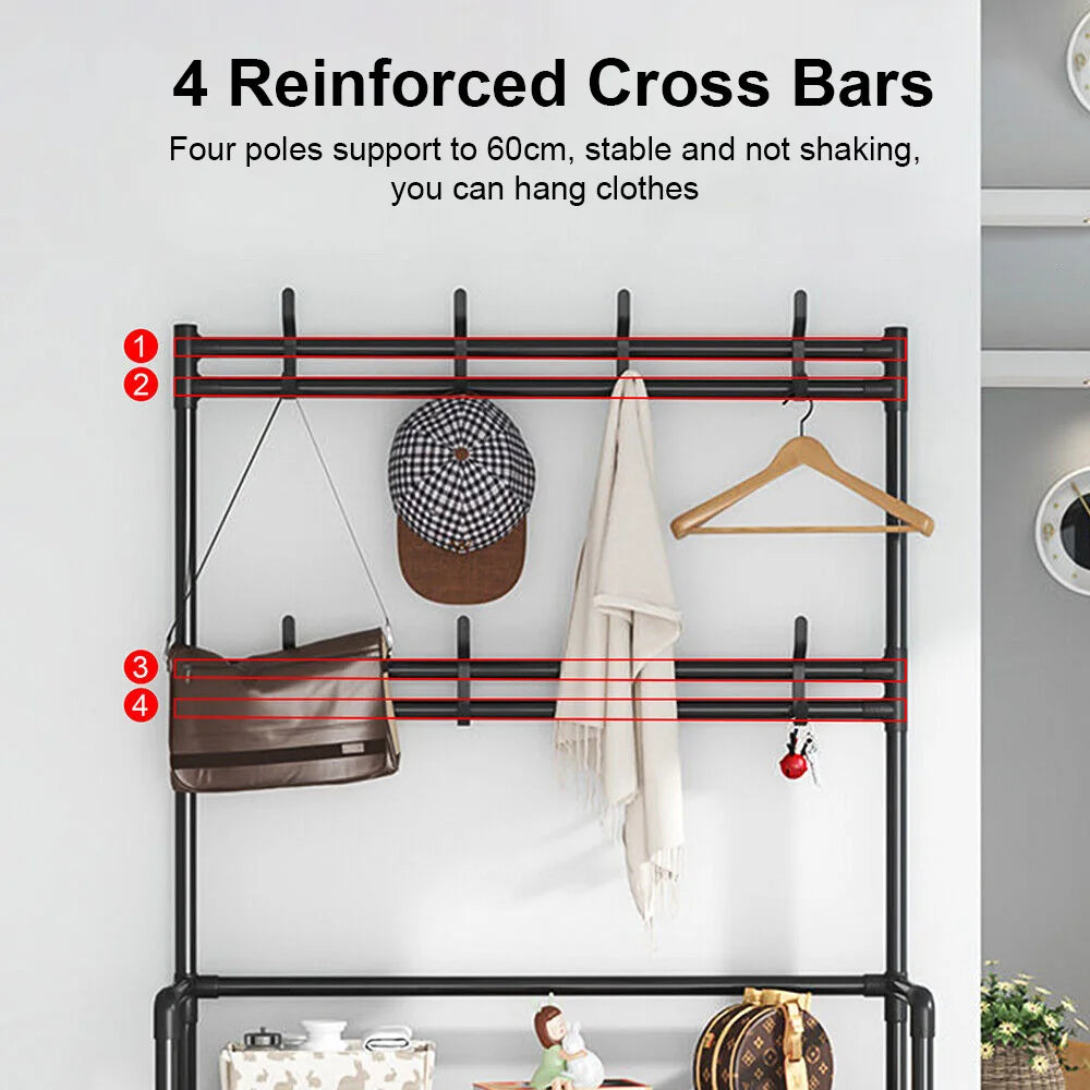 3-in-1 Multifunktionales Garderobenregal aus Metall