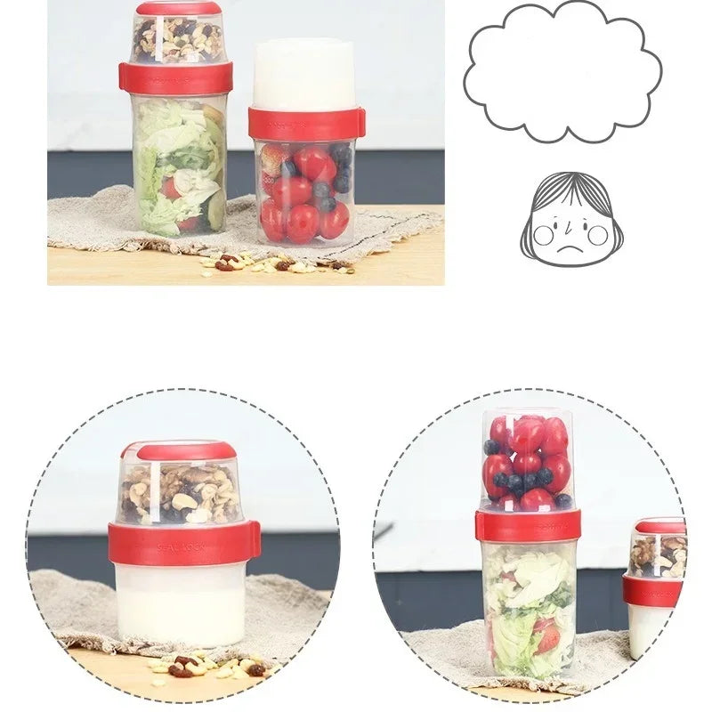 Tragbarer Doppelter Frischhaltebehälter für Müsli, Joghurt & Salate