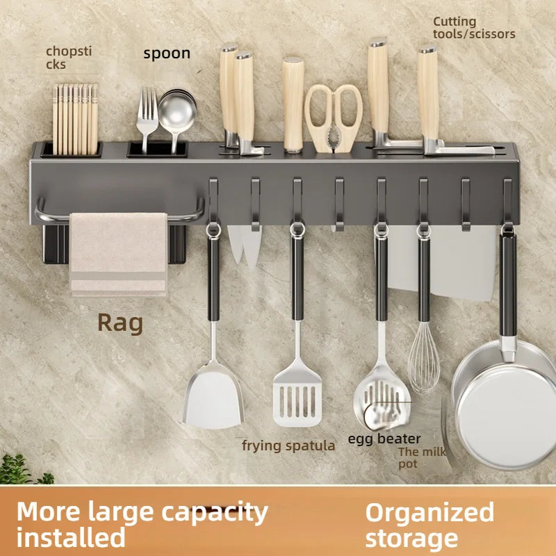 Elegante Wandmontierte Küchenutensilien-Halterung aus Karbonstahl