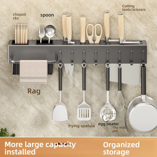 Elegante Wandmontierte Küchenutensilien-Halterung aus Karbonstahl