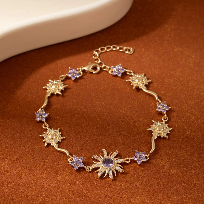 Luxus "Punk Flower" Armreif (18K Vergoldeter Messing & Zirkon)