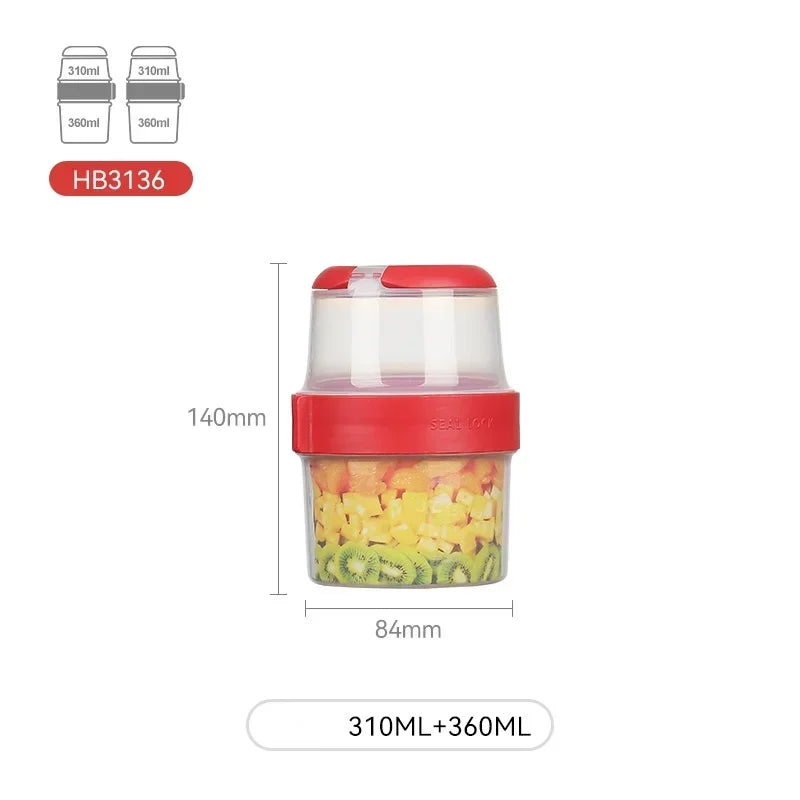 Tragbarer Doppelter Frischhaltebehälter für Müsli, Joghurt & Salate