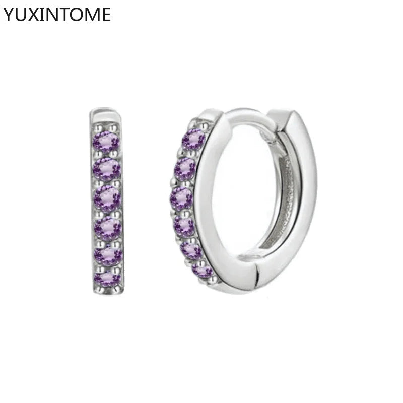 925 Sterling Silber Creolen mit Zirkonia – Bunte Huggie Ohrringe für Damen