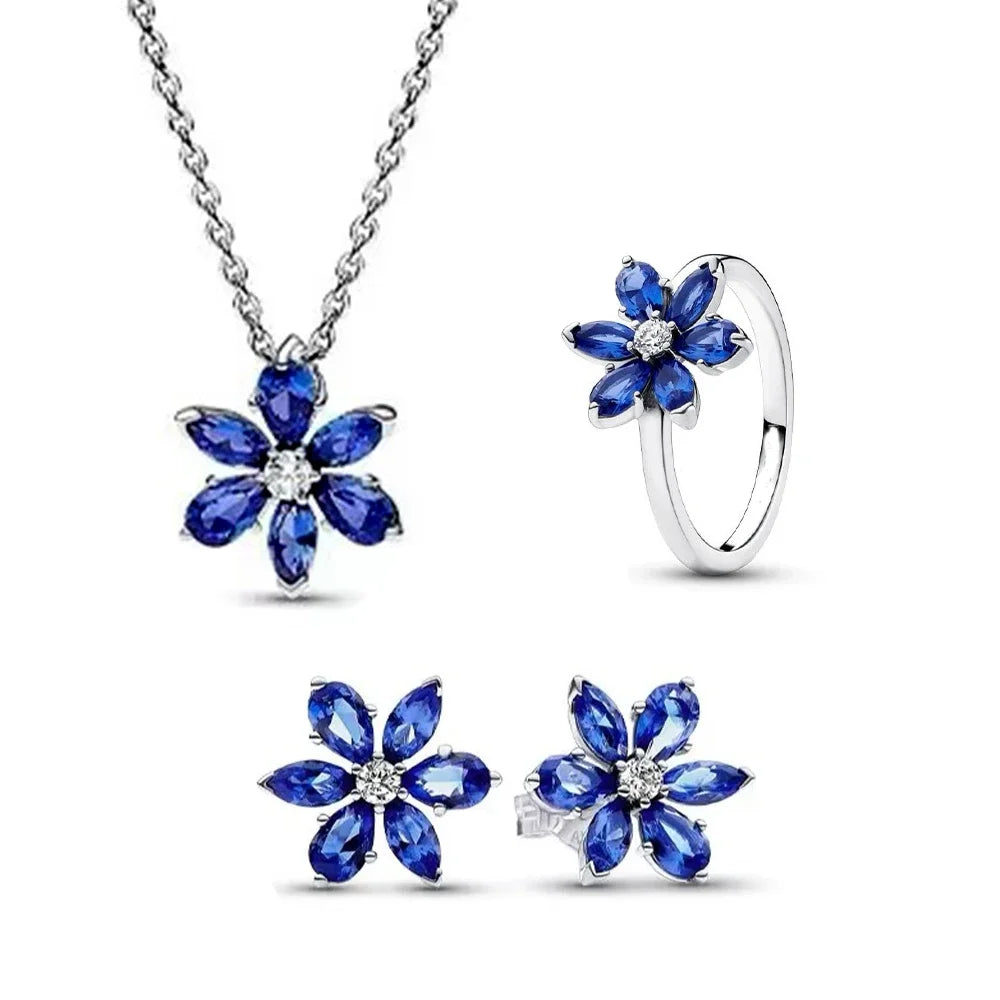 Sterling Silber 925 – Sparkling Blue Flower Schmuckset für Damen