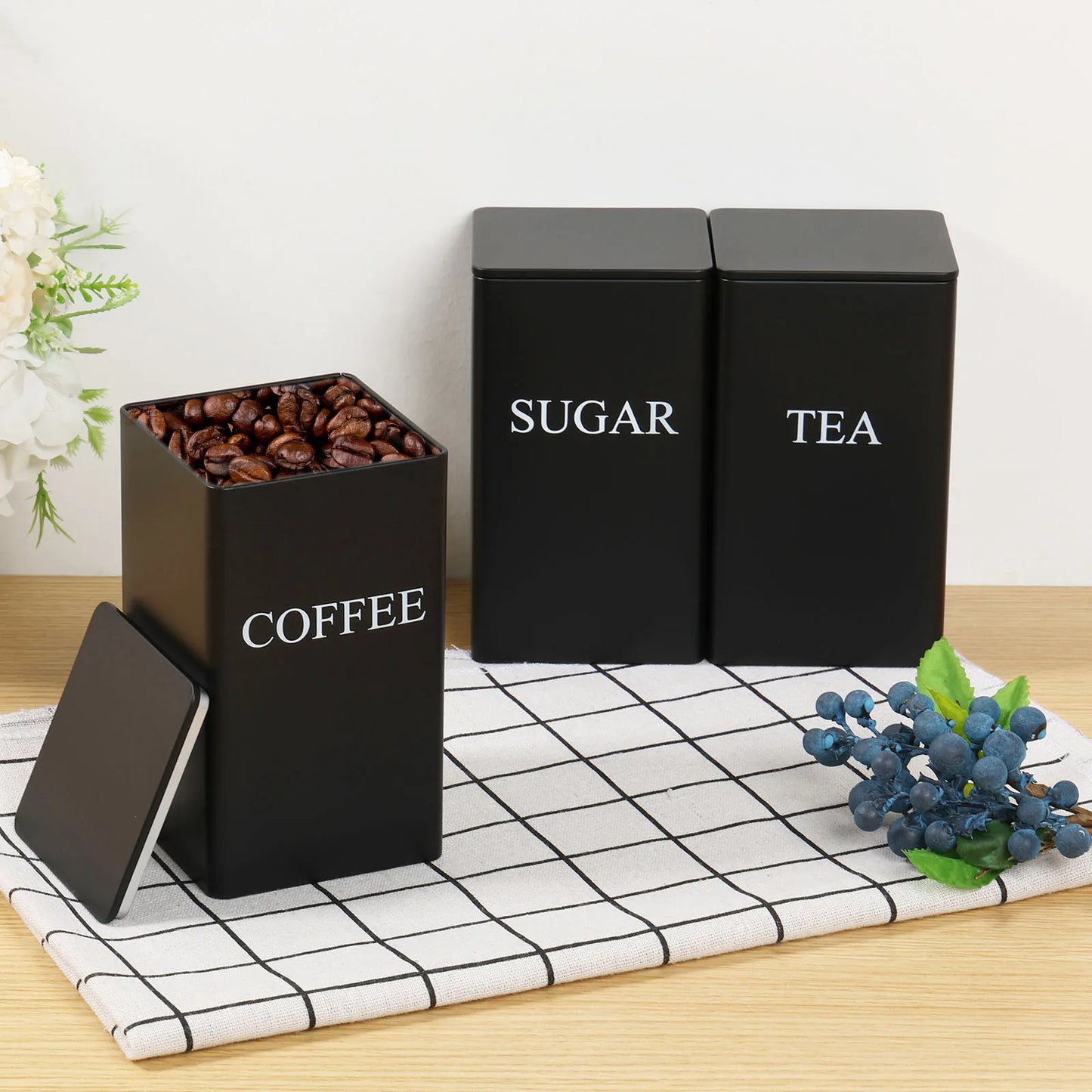 Küchen-Trio „Bambus & Metal“ – Set für Tee, Kaffee & Zucker