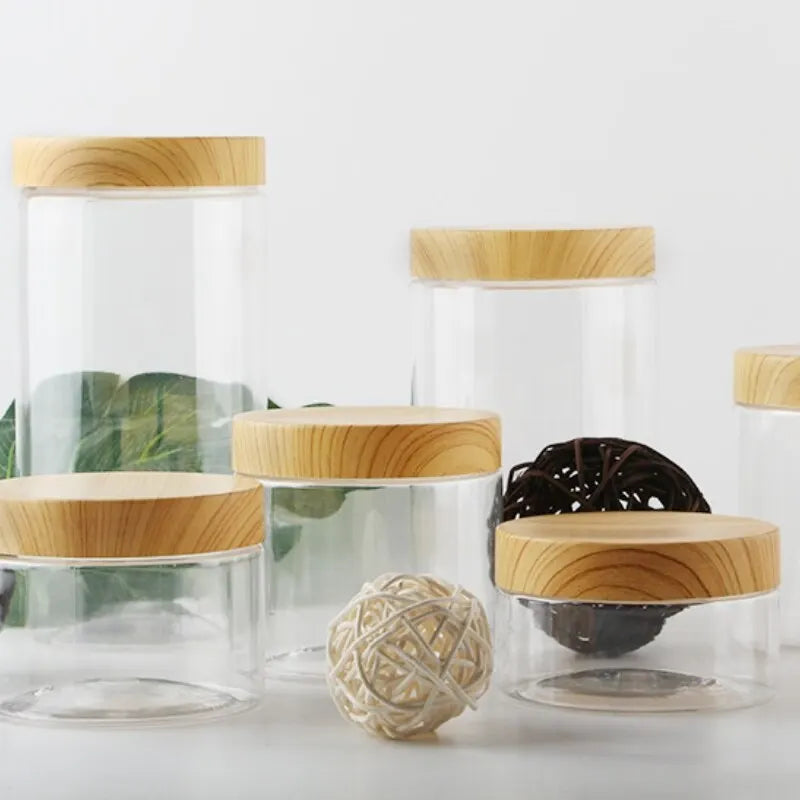 Luftdichte Vorratsdosen aus transparentem Kunststoff mit Holz-Optik