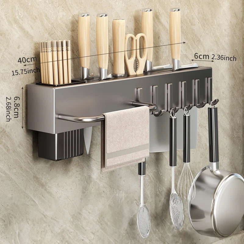 Elegante Wandmontierte Küchenutensilien-Halterung aus Karbonstahl