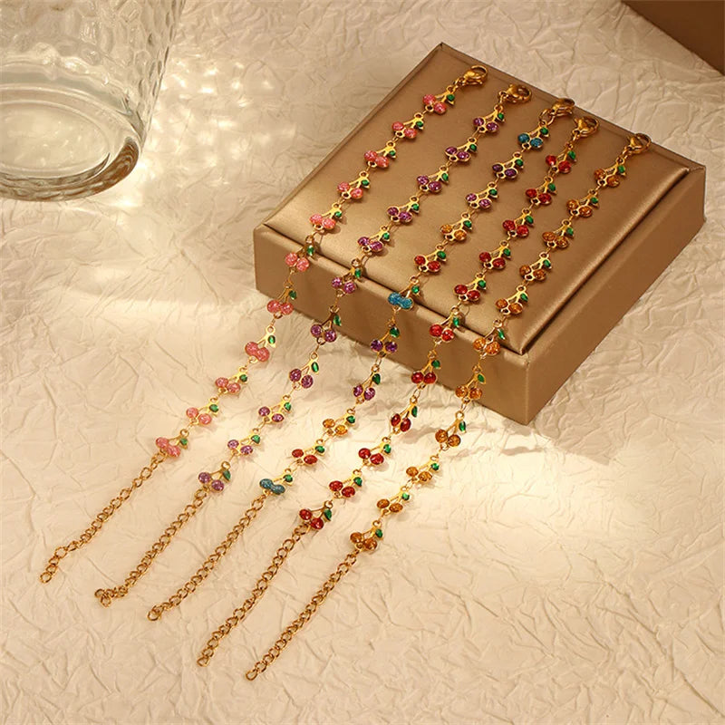 Trendy Kirsch-Charm-Armband aus Edelstahl