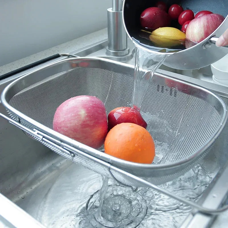 Ausziehbarer Küchen-Siebkorb aus Edelstahl (Mit Gummigriffen)