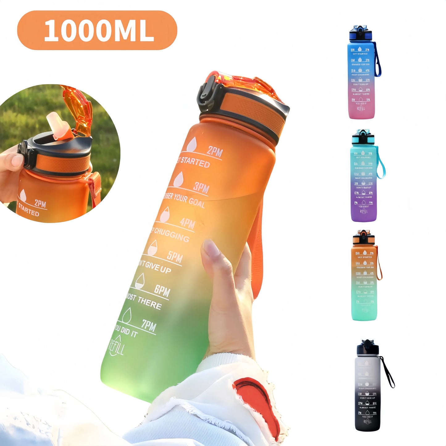 1-Liter Trinkflasche mit Strohhalm für Outdoor-Aktivitäten