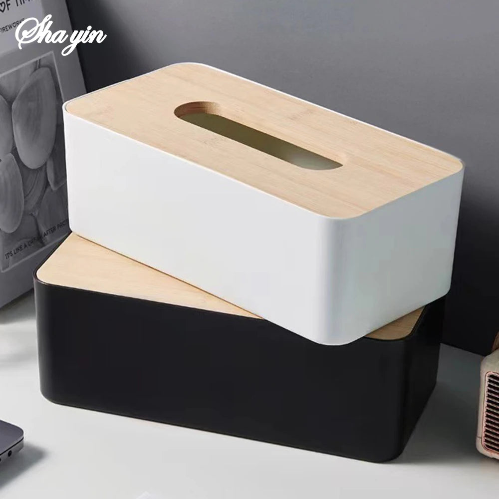 Nordische Taschentuchbox mit Holzdeckel (PP & Echtholz)