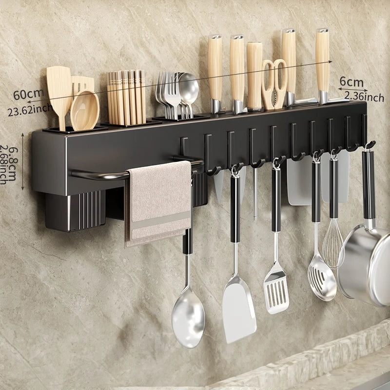 Elegante Wandmontierte Küchenutensilien-Halterung aus Karbonstahl