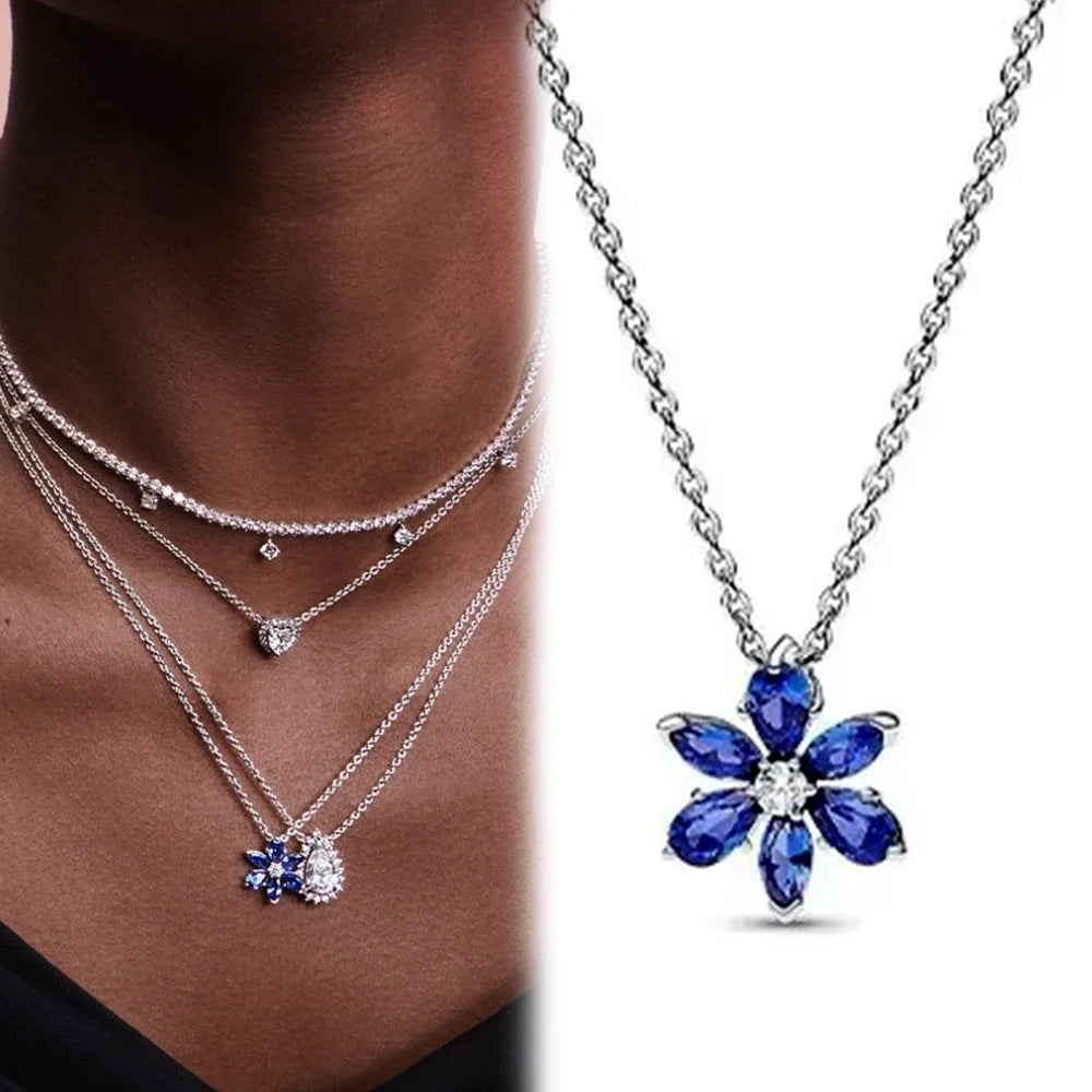 Sterling Silber 925 – Sparkling Blue Flower Schmuckset für Damen