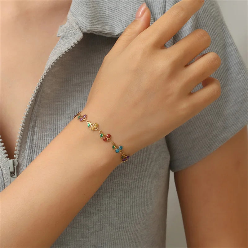 Trendy Kirsch-Charm-Armband aus Edelstahl