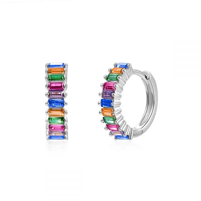 925 Sterling Silber Creolen mit Zirkonia – Bunte Huggie Ohrringe für Damen