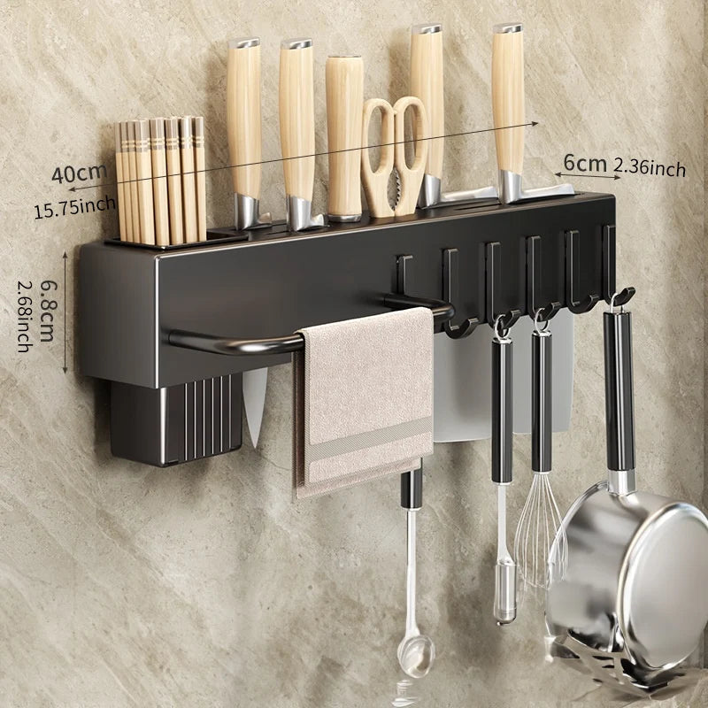 Elegante Wandmontierte Küchenutensilien-Halterung aus Karbonstahl