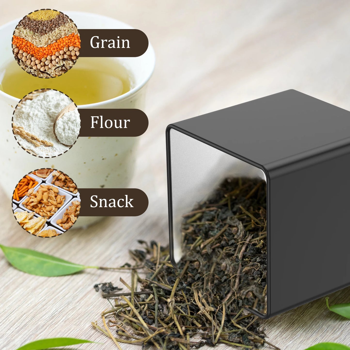 Küchen-Trio „Bambus & Metal“ – Set für Tee, Kaffee & Zucker