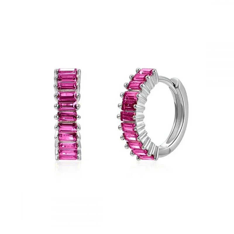 925 Sterling Silber Creolen mit Zirkonia – Bunte Huggie Ohrringe für Damen