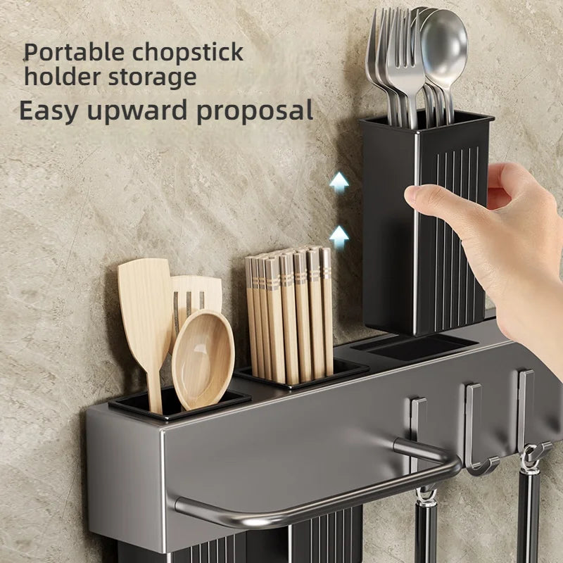 Elegante Wandmontierte Küchenutensilien-Halterung aus Karbonstahl