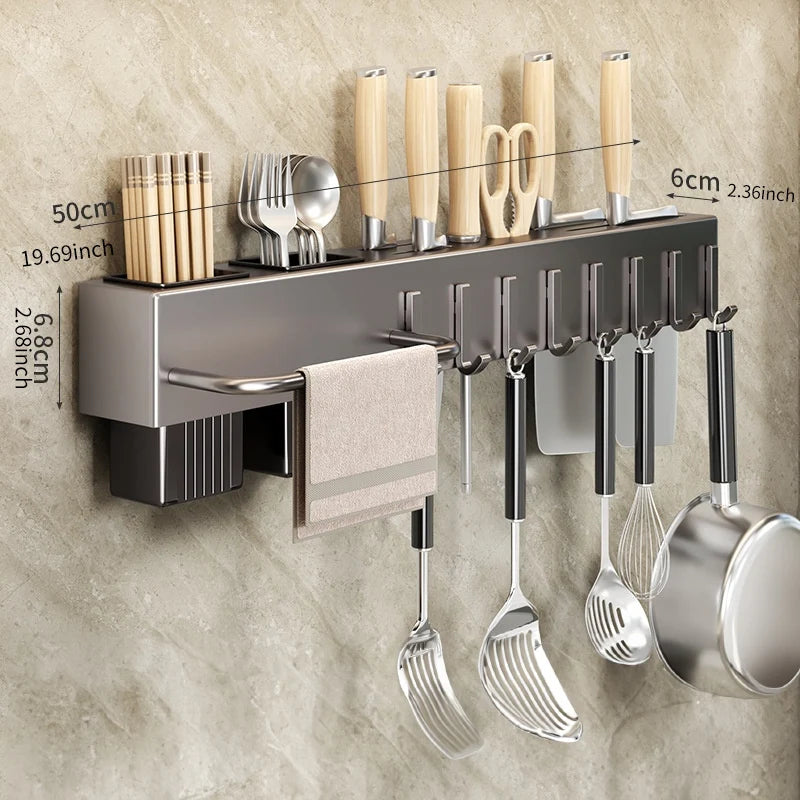 Elegante Wandmontierte Küchenutensilien-Halterung aus Karbonstahl