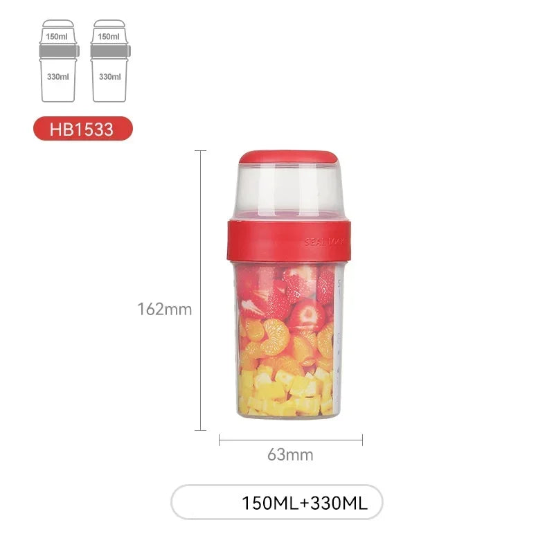 Tragbarer Doppelter Frischhaltebehälter für Müsli, Joghurt & Salate