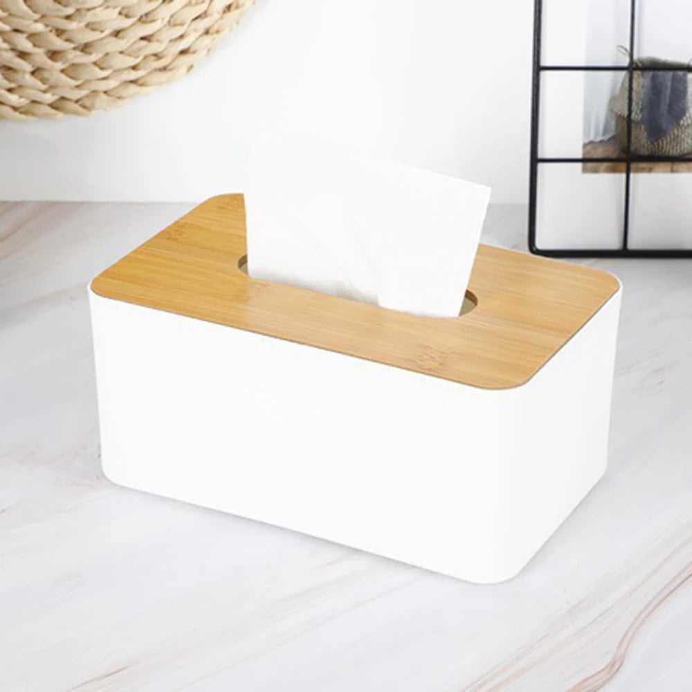 Nordische Taschentuchbox mit Holzdeckel (PP & Echtholz)